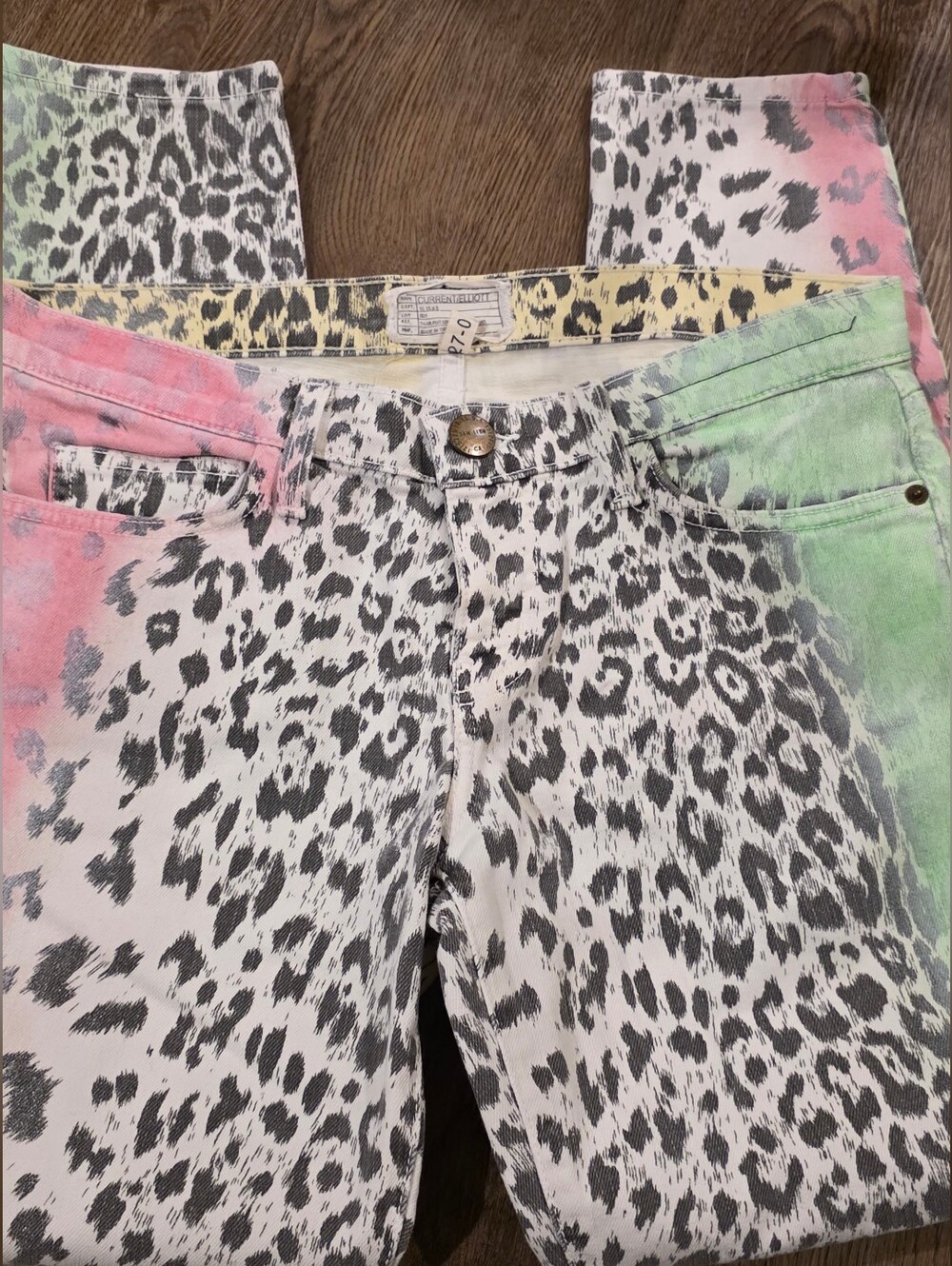 Current/Elliott Gray and Pink Leopard Skinny Jeans Size 27
